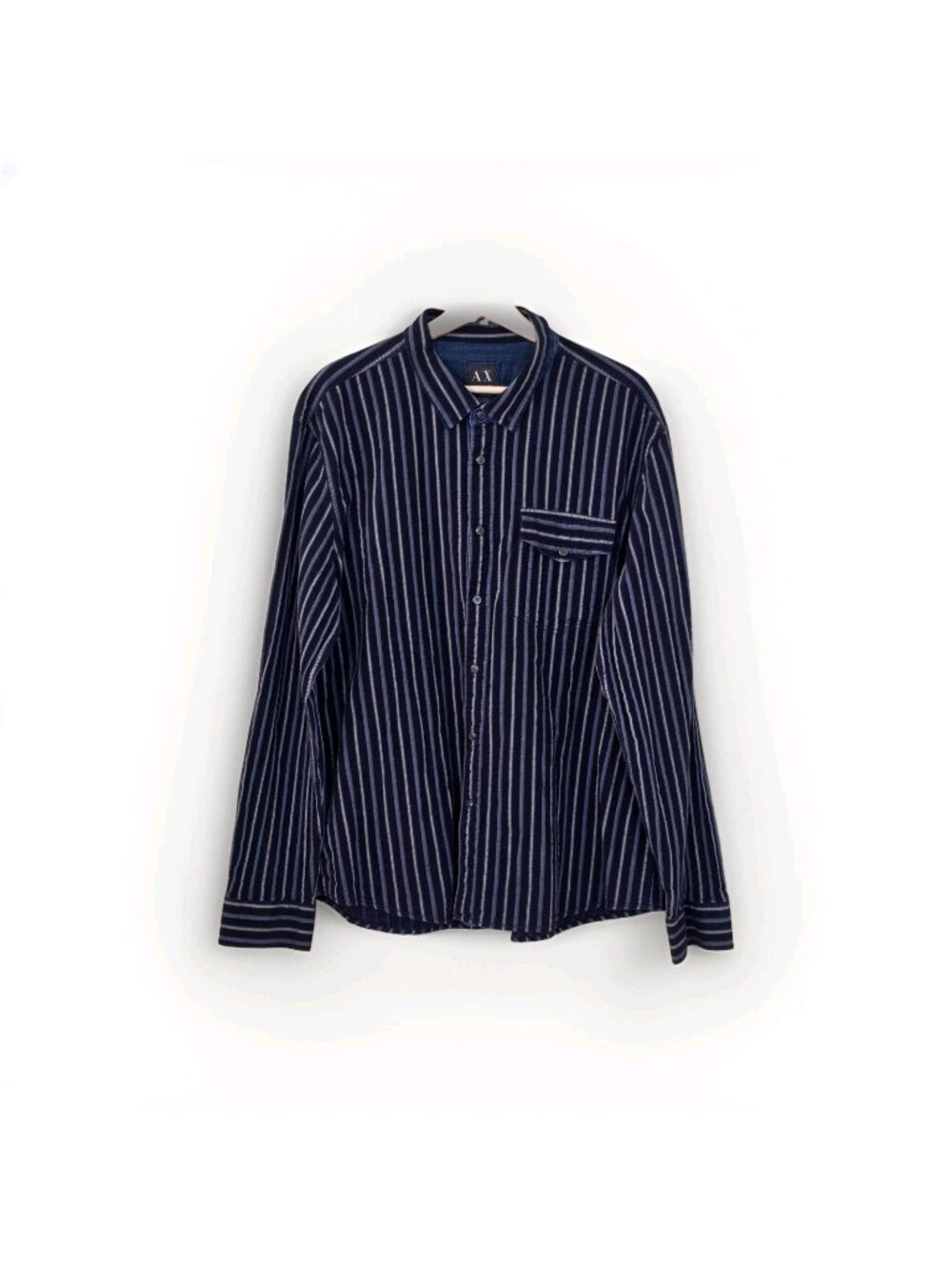 Armani Exchange AX Striped Shirt Men XXL LS Cotton Snap Office Party Preppy Edgy
